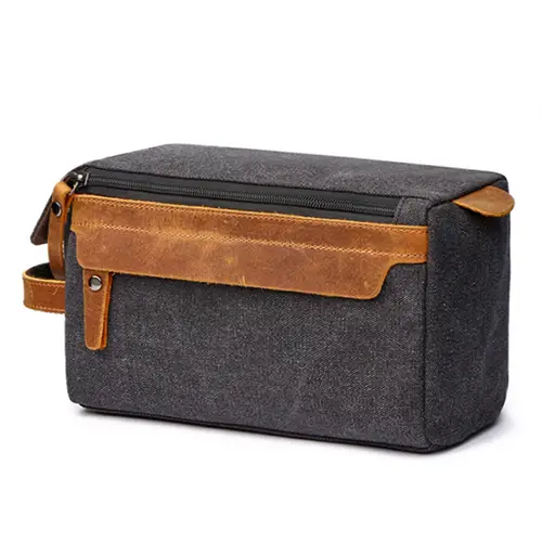 Men’s Canvas and Leather Toiletry Bag – Durable, Stylish Travel Organizer for Grooming Essentials